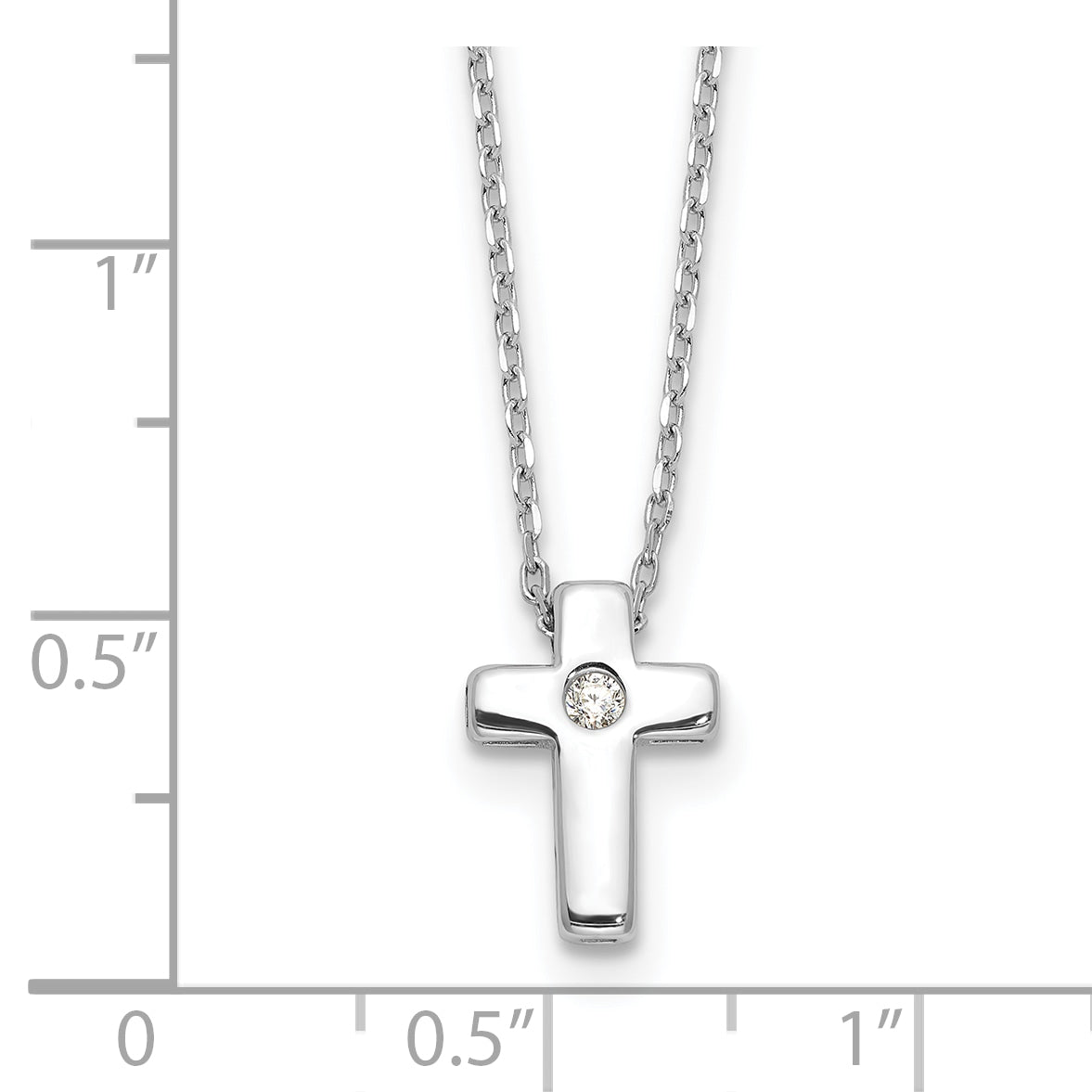 Sterling Silver Rhodium-plated CZ Cross With Extension ext. Necklace