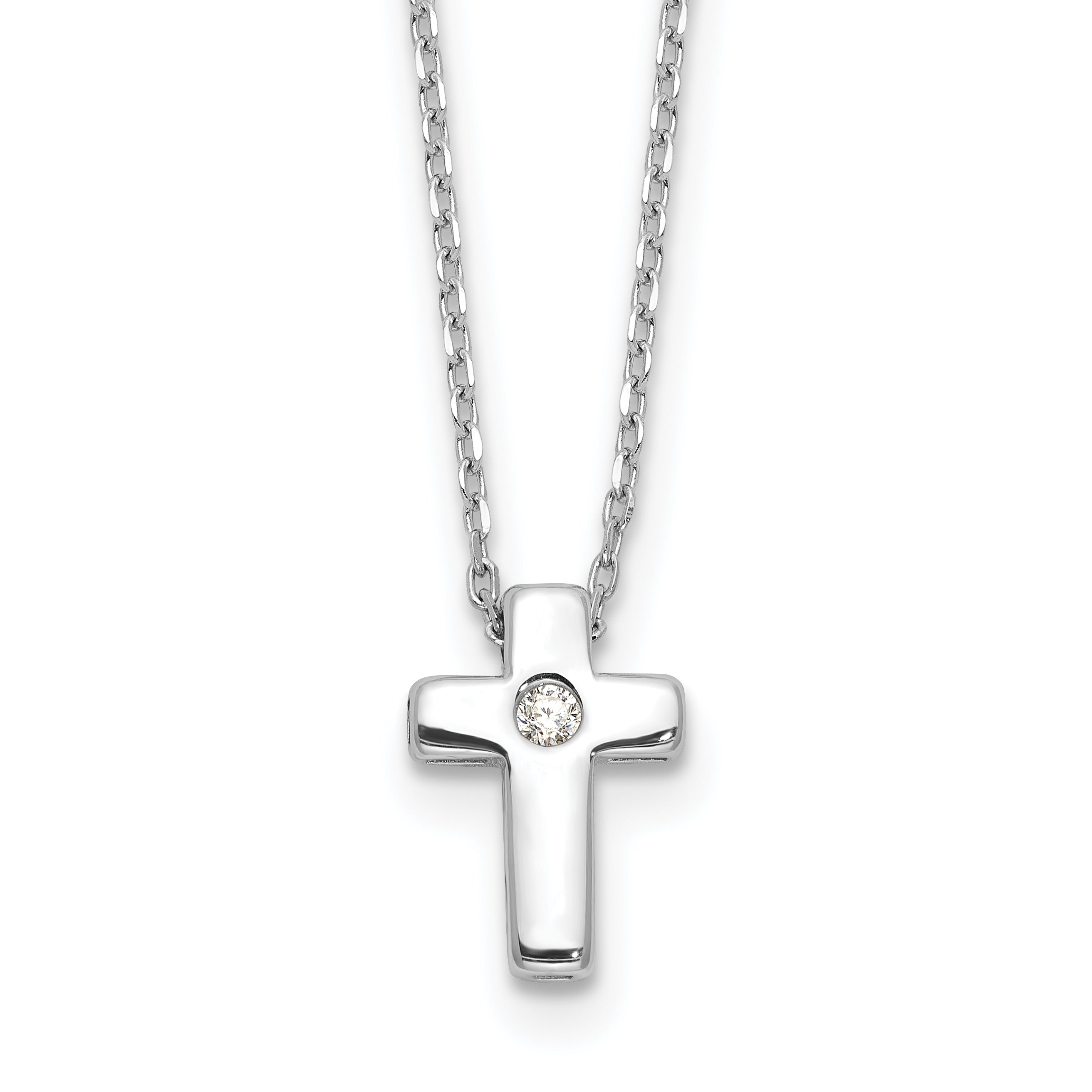 Sterling Silver Rhodium-plated CZ Cross With Extension ext. Necklace Main image