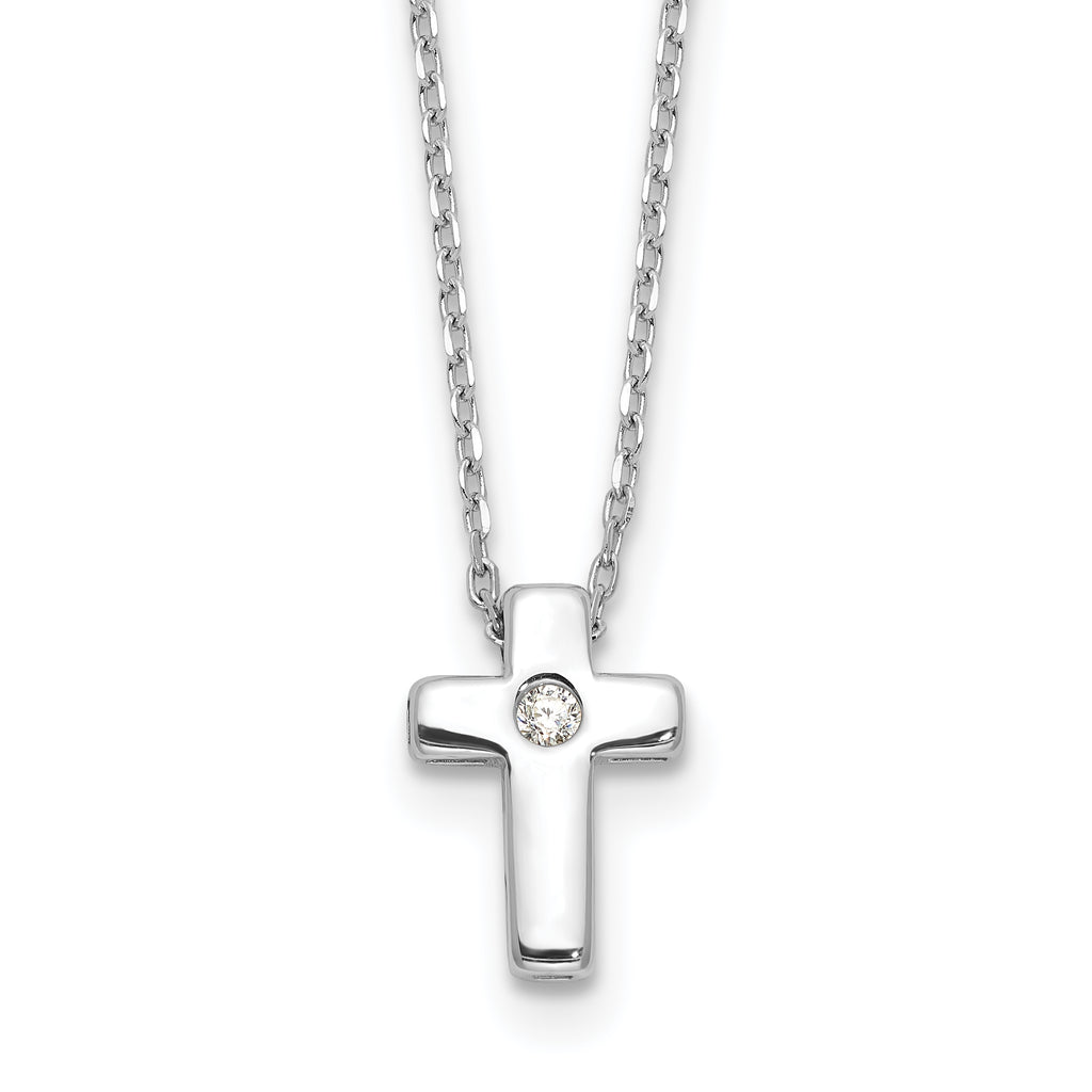 Sterling Silver Rhodium-plated CZ Cross With Extension ext. Necklace