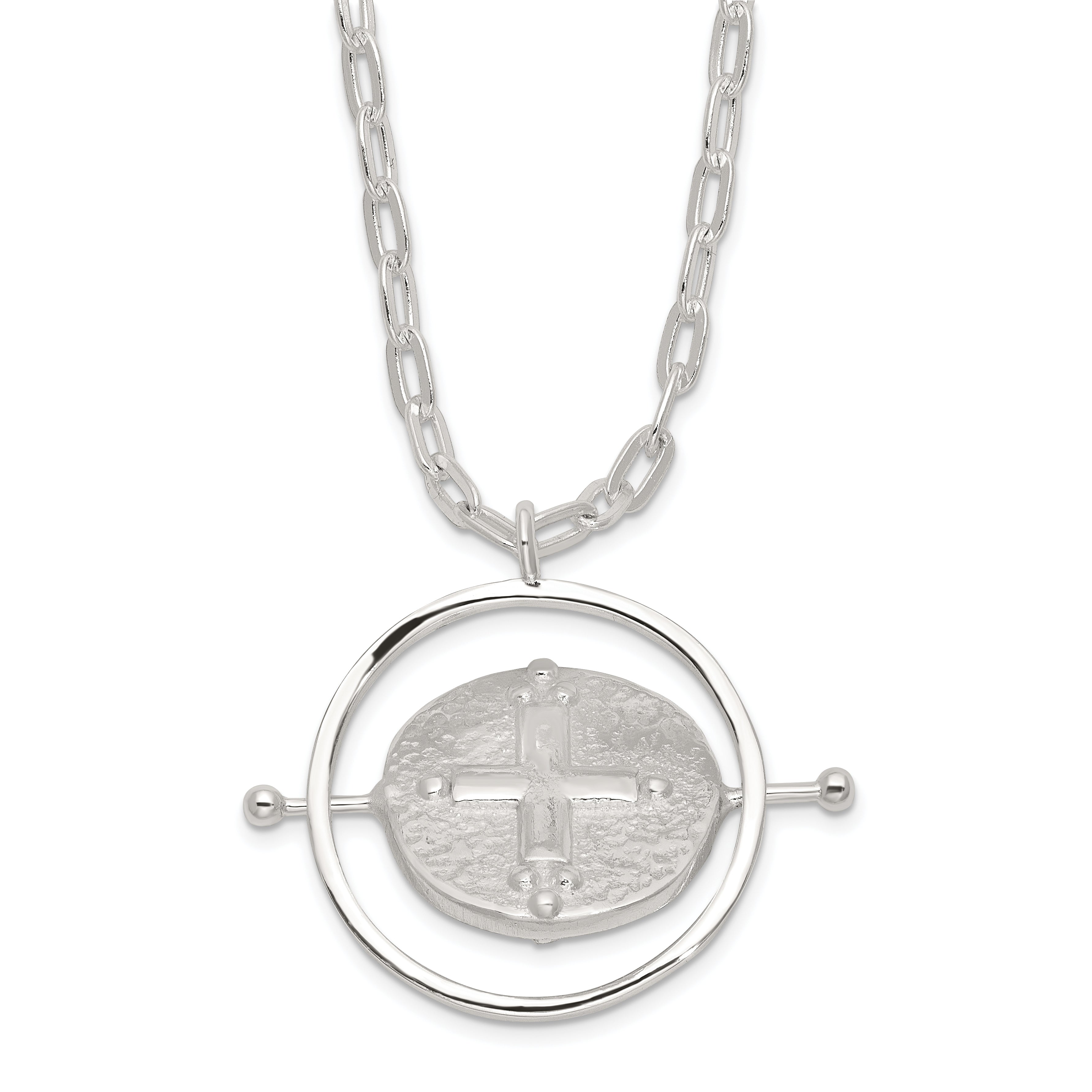 Sterling Silver E-Coating Movable/Spin Cross 16in With 2in ext Necklace