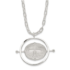 Sterling Silver E-Coating Movable/Spin Cross 16in With 2in ext Necklace