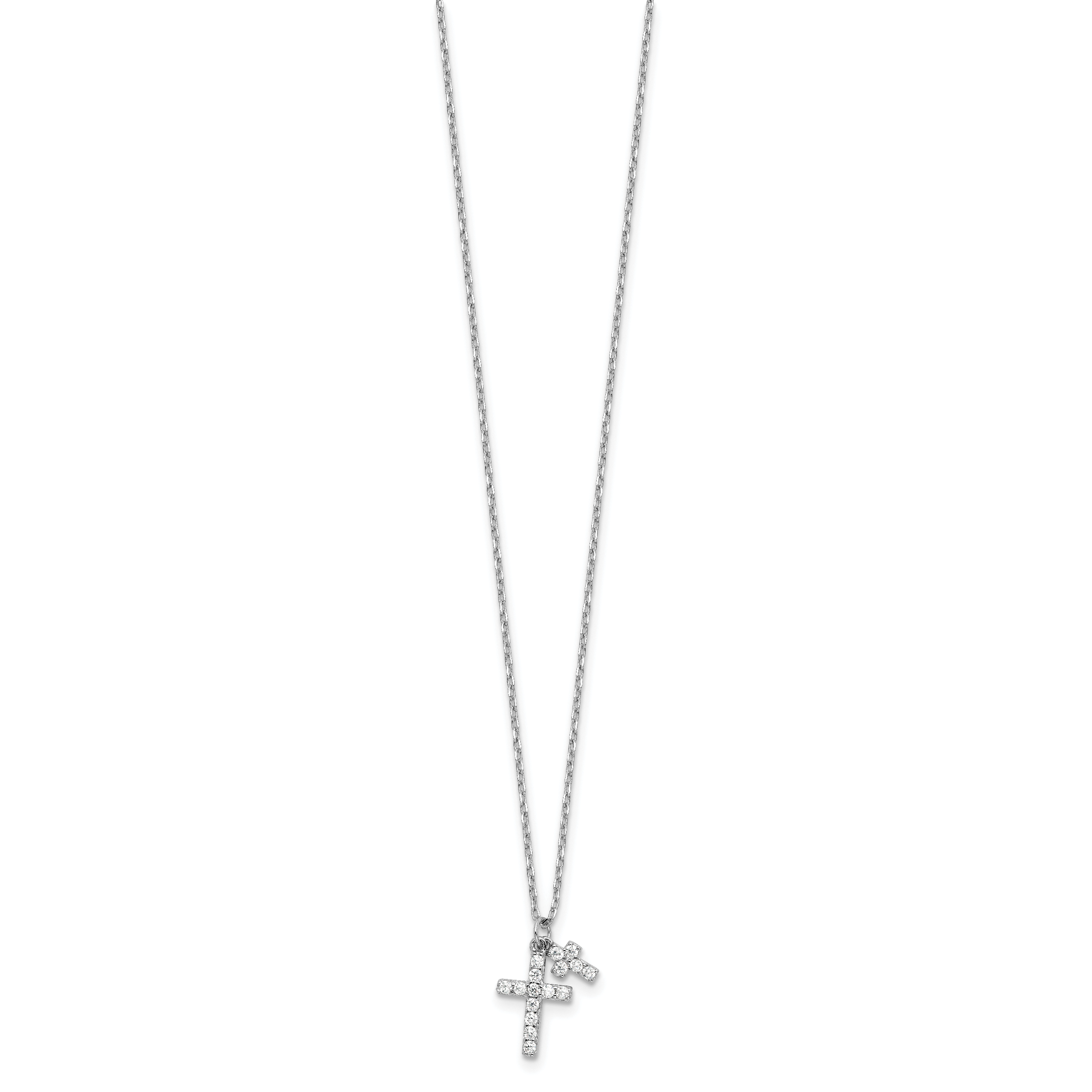 Sterling Silver Rhodium-plated CZ Crosses 16in With 2in ext. Necklace Secondary image