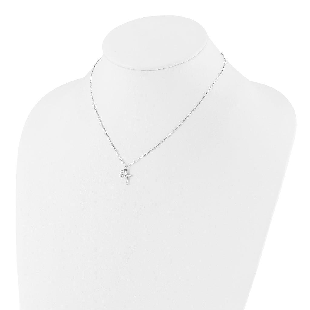 Sterling Silver Rhodium-plated CZ Crosses 16in With 2in ext. Necklace