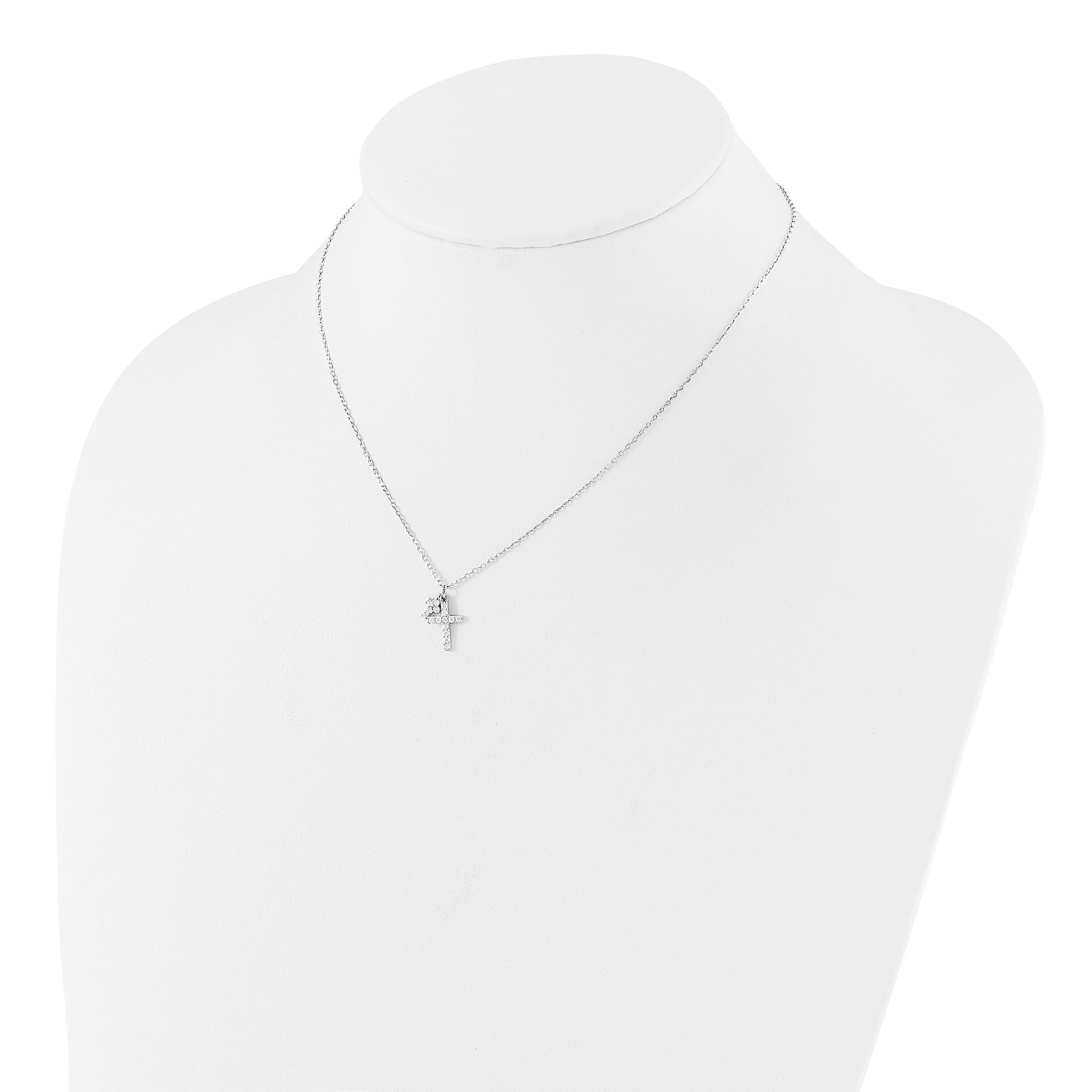 Sterling Silver Rhodium-plated CZ Crosses 16in With 2in ext. Necklace