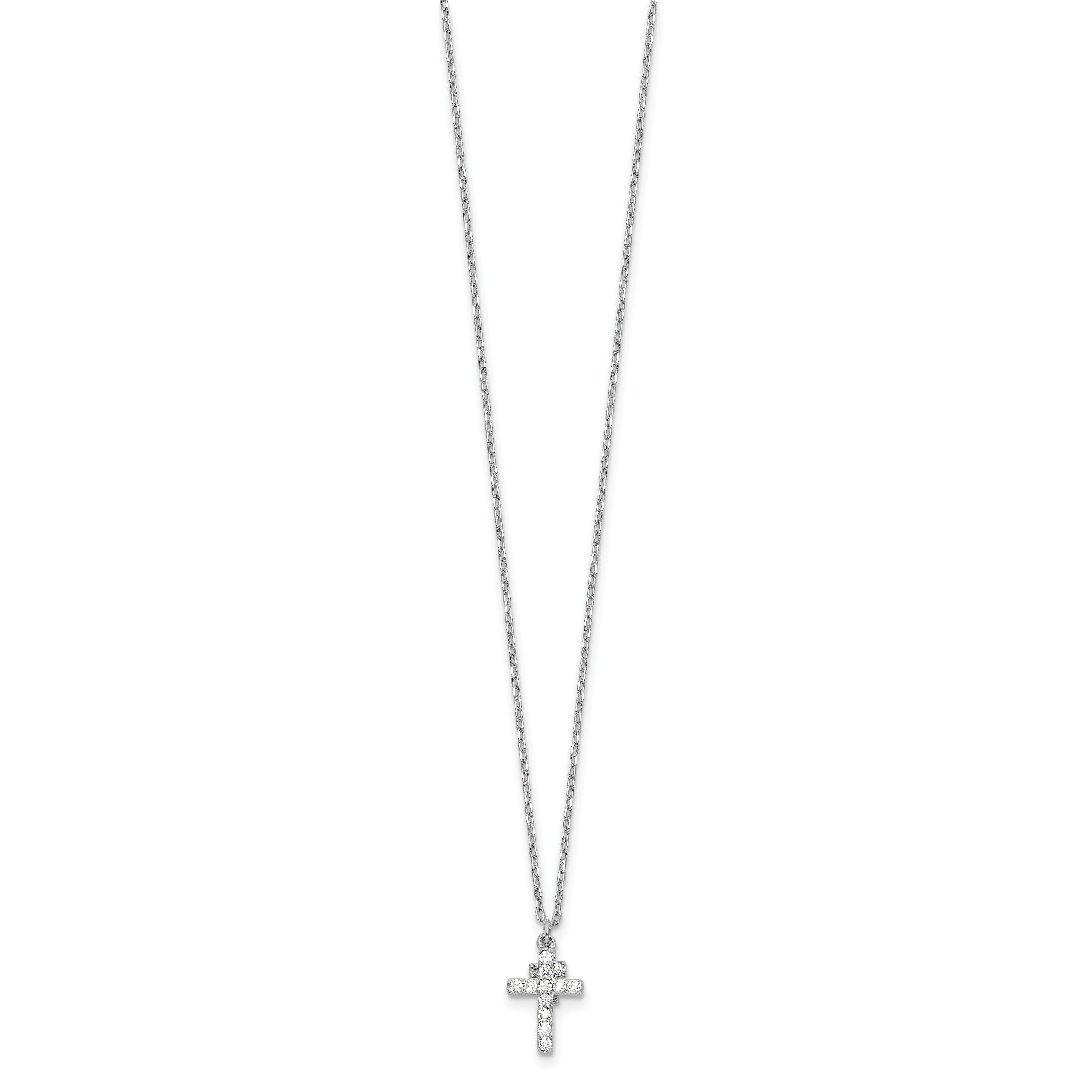 Sterling Silver Rhodium-plated CZ Crosses 16in With 2in ext. Necklace