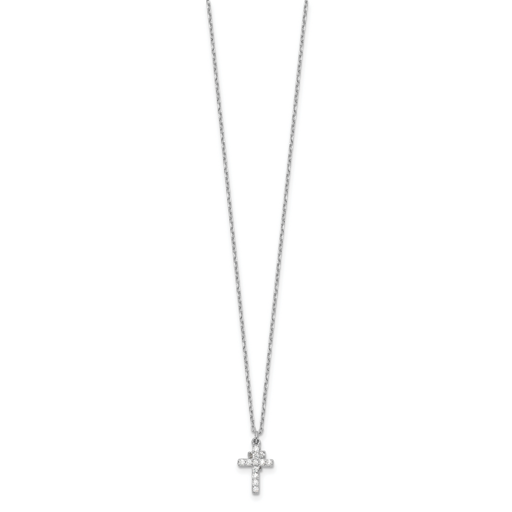 Sterling Silver Rhodium-plated CZ Crosses 16in With 2in ext. Necklace