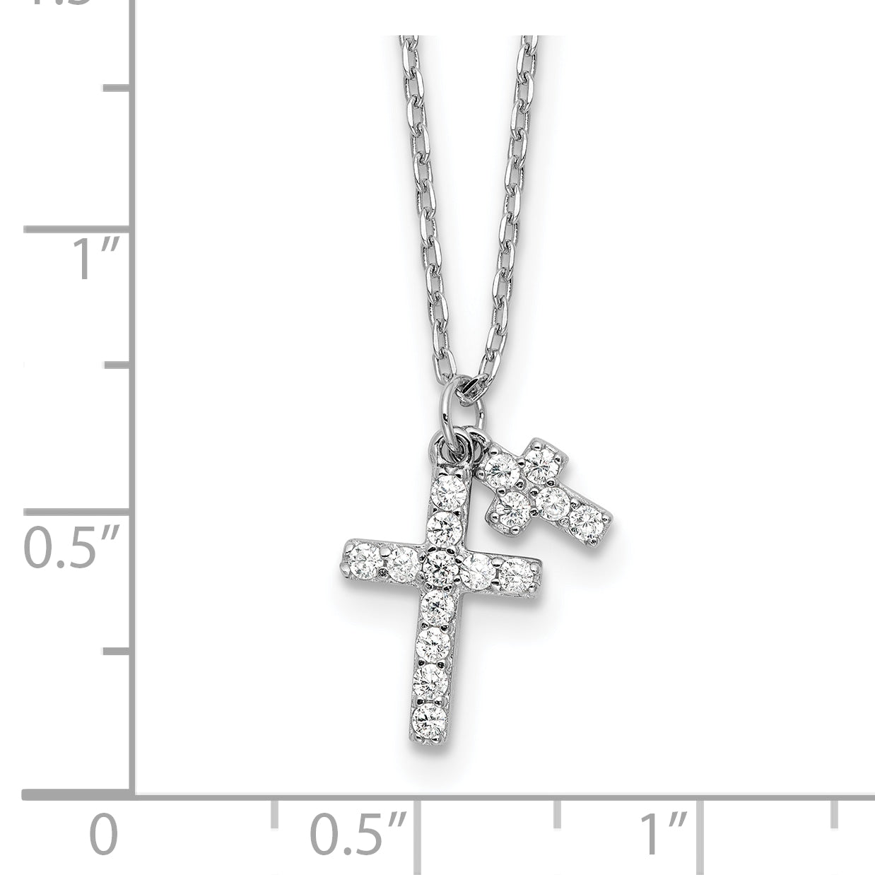 Sterling Silver Rhodium-plated CZ Crosses 16in With 2in ext. Necklace