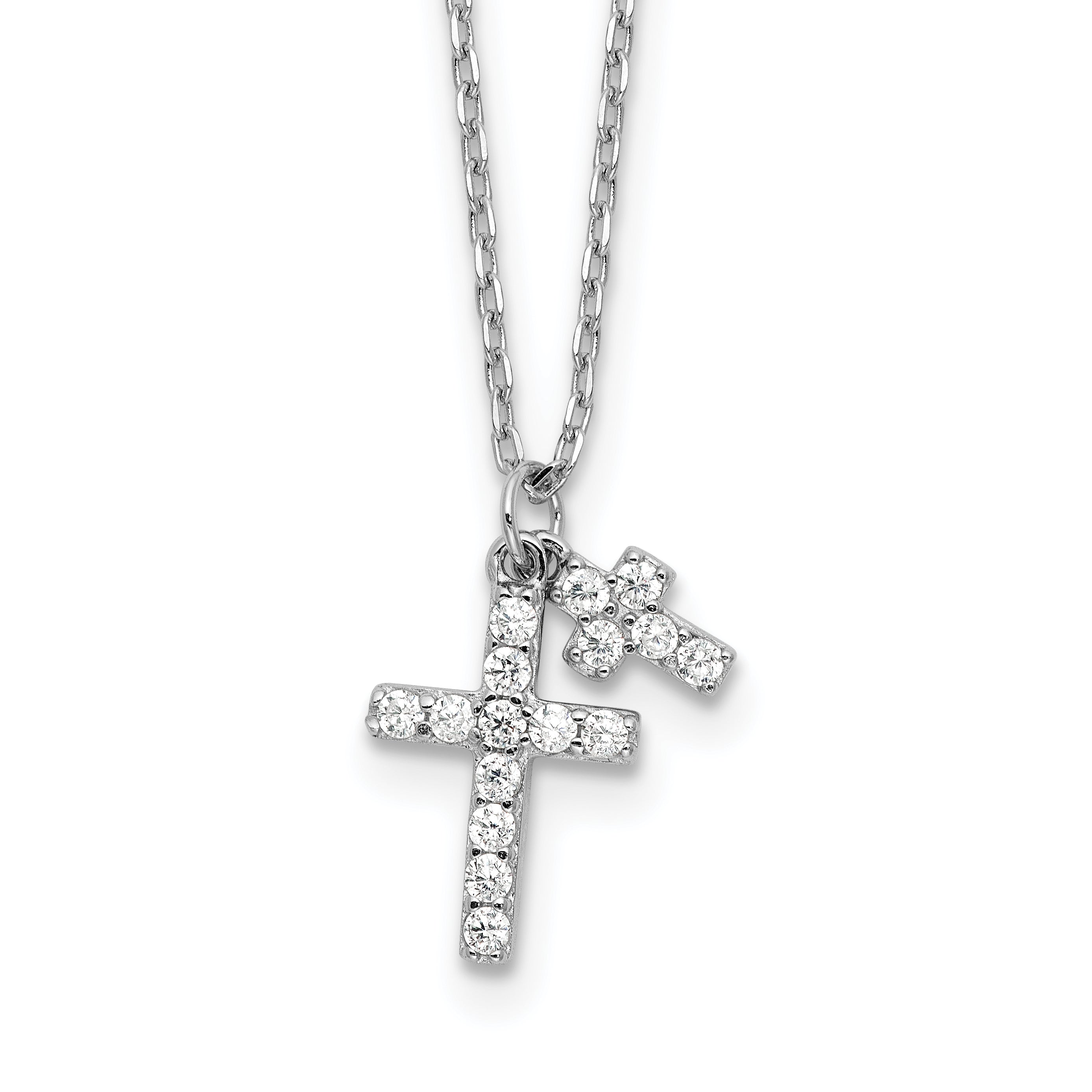 Sterling Silver Rhodium-plated CZ Crosses 16in With 2in ext. Necklace