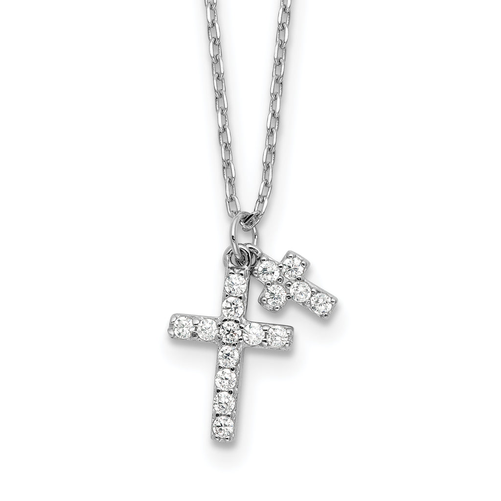 Sterling Silver Rhodium-plated CZ Crosses 16in With 2in ext. Necklace