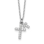 Sterling Silver Rhodium-plated CZ Crosses 16in With 2in ext. Necklace