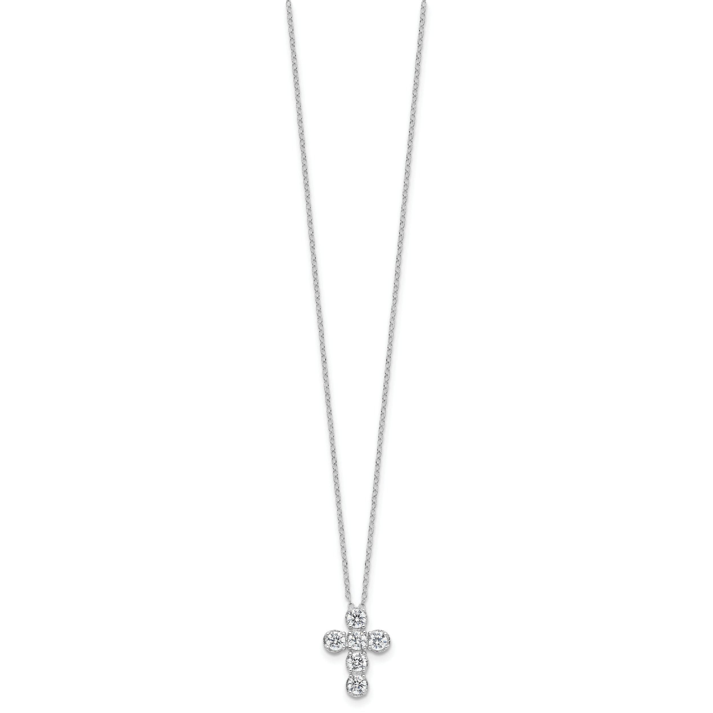 Sterling Silver Rhodium-plated CZ Cross 16in With 2in ext Necklace