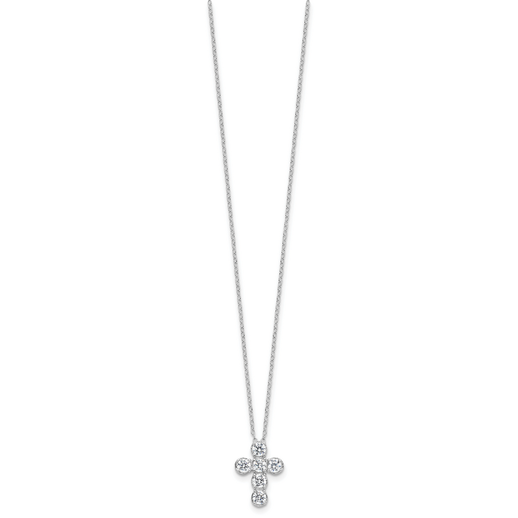 Sterling Silver Rhodium-plated CZ Cross 16in With 2in ext Necklace