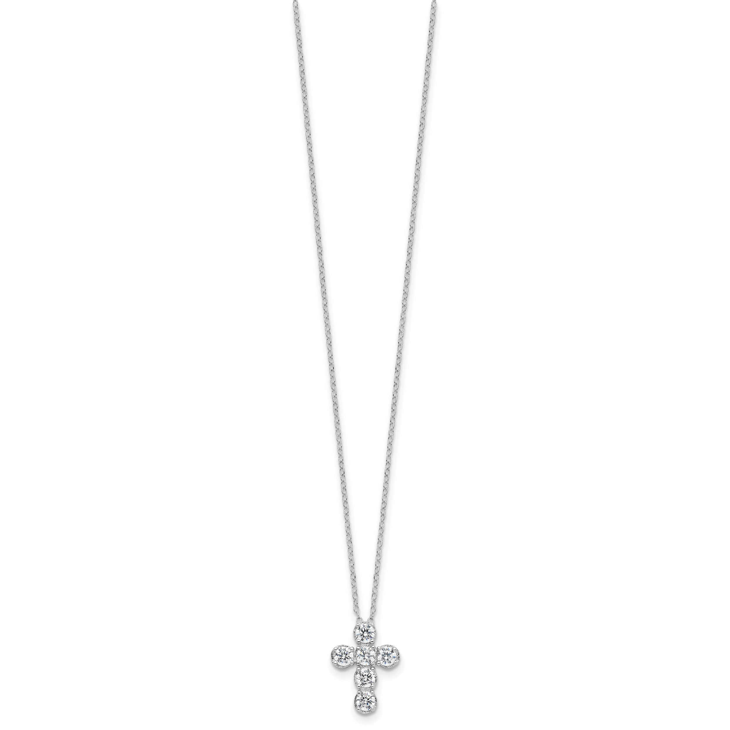 Sterling Silver Rhodium-plated CZ Cross 16in With 2in ext Necklace