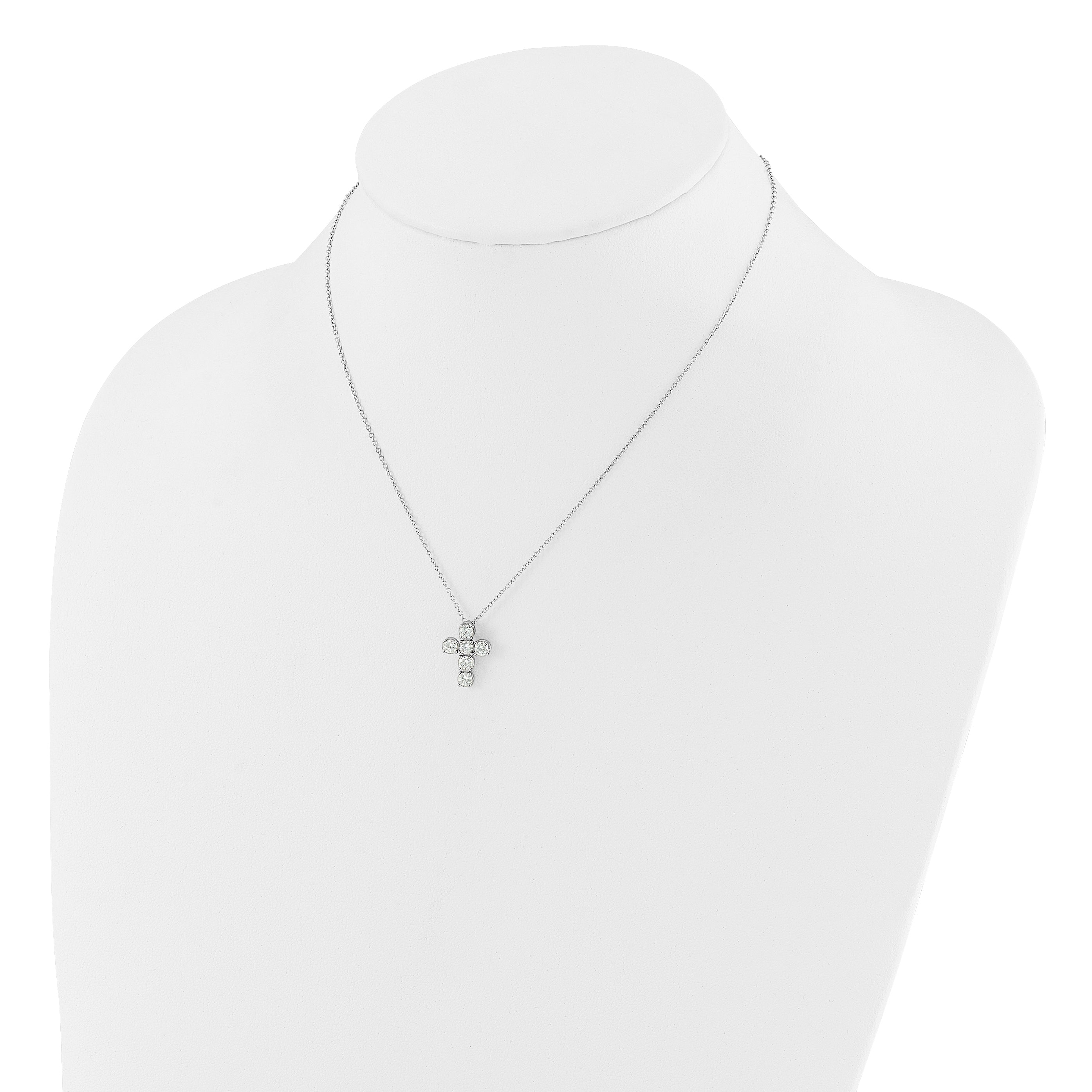 Sterling Silver Rhodium-plated CZ Cross 16in With 2in ext Necklace