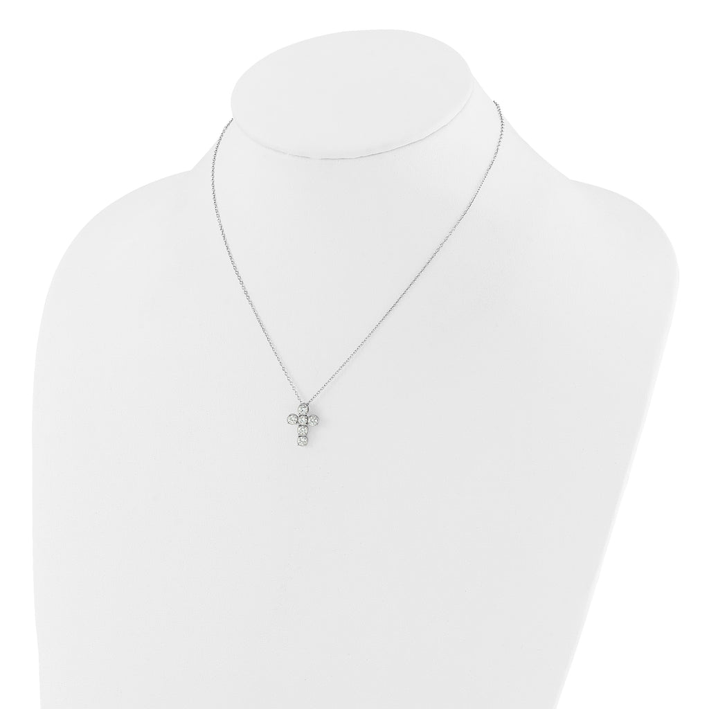 Sterling Silver Rhodium-plated CZ Cross 16in With 2in ext Necklace