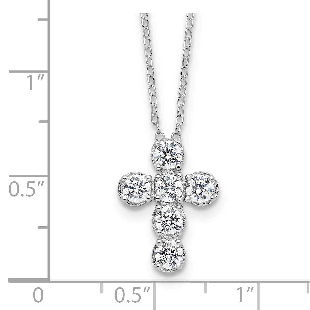 Sterling Silver Rhodium-plated CZ Cross 16in With 2in ext Necklace
