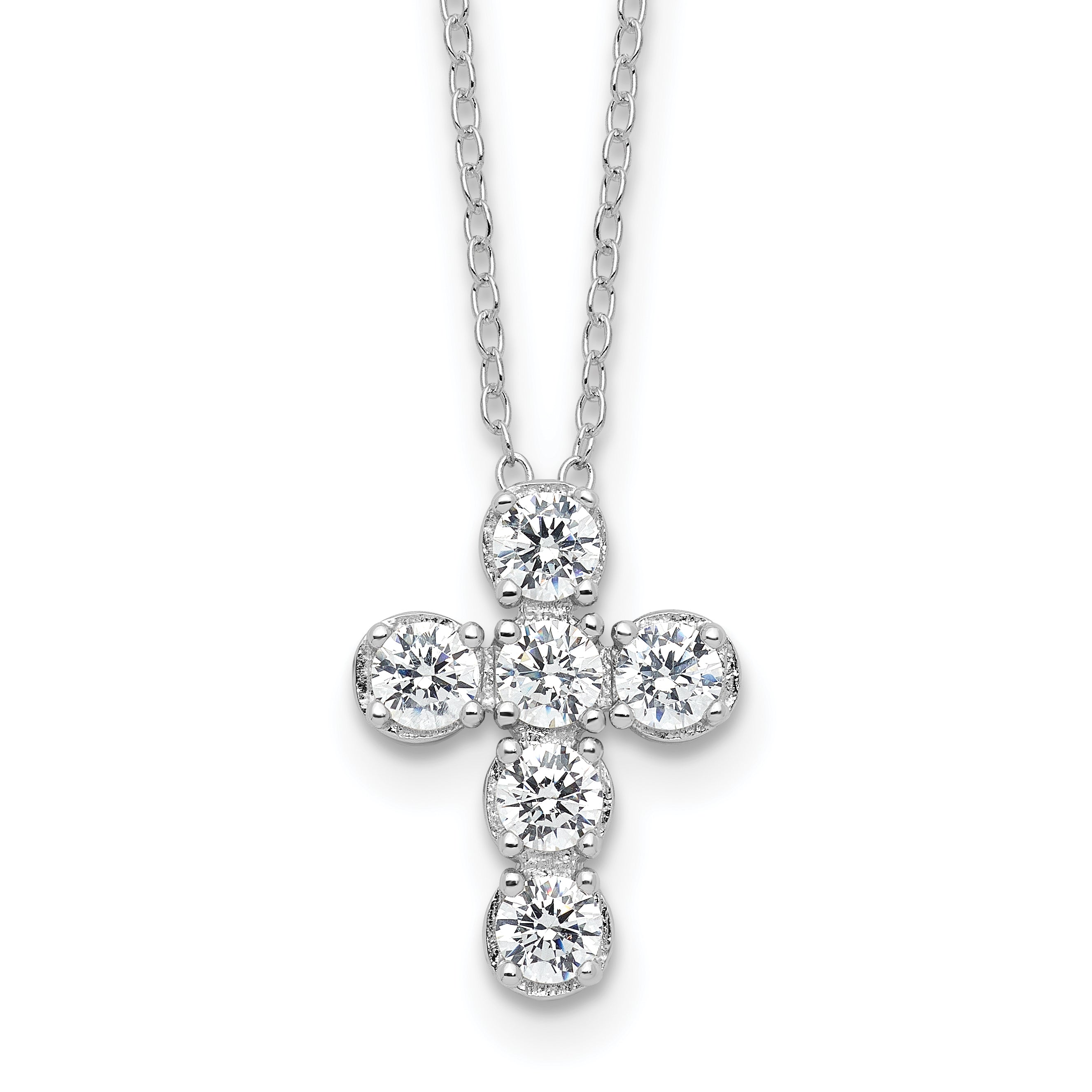 Sterling Silver Rhodium-plated CZ Cross 16in With 2in ext Necklace
