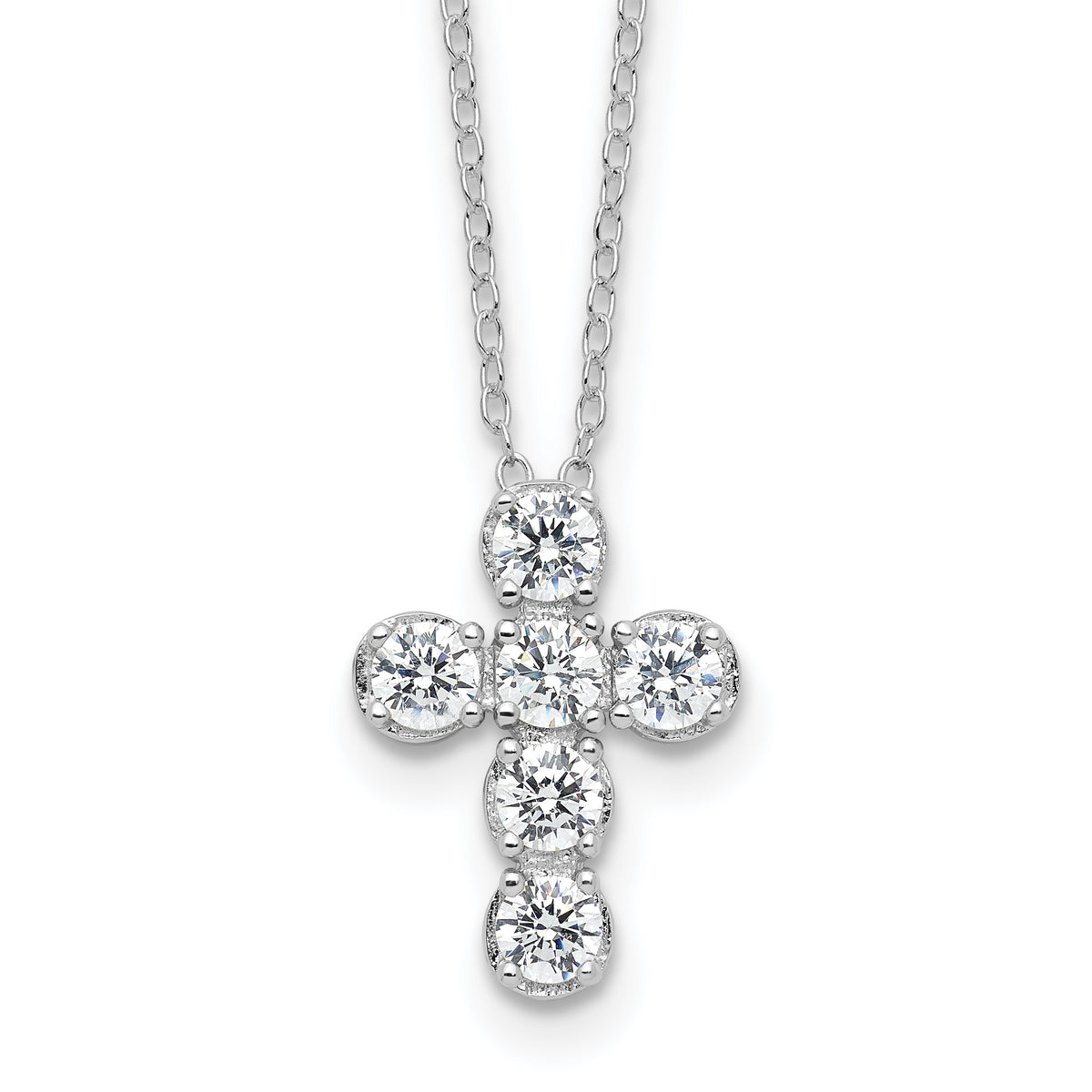 Sterling Silver Rhodium-plated CZ Cross 16in With 2in ext Necklace