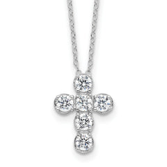 Sterling Silver Rhodium-plated CZ Cross 16in With 2in ext Necklace