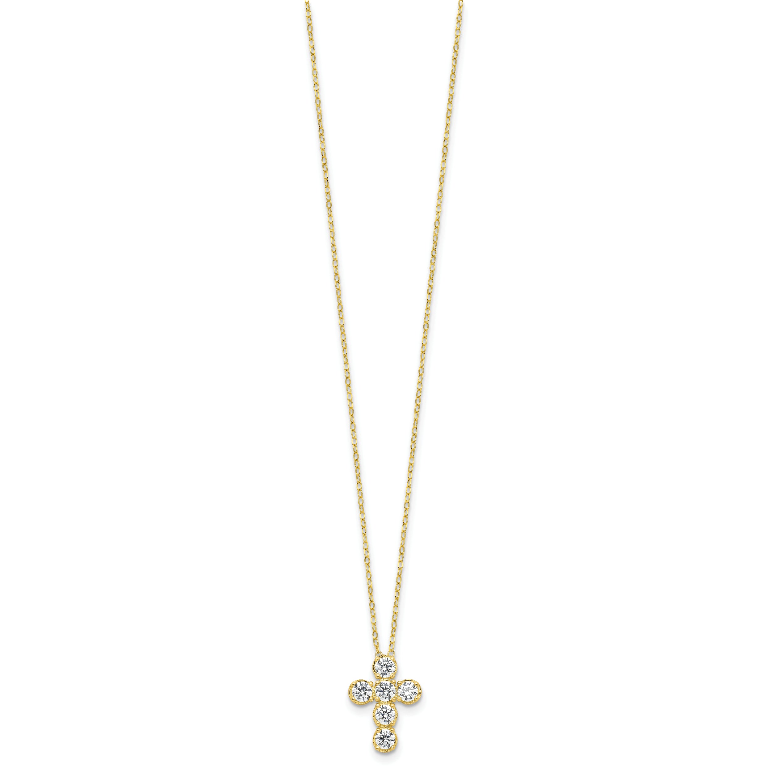 Sterling Silver Gold-tone CZ Cross 16in With 2in ext Necklace