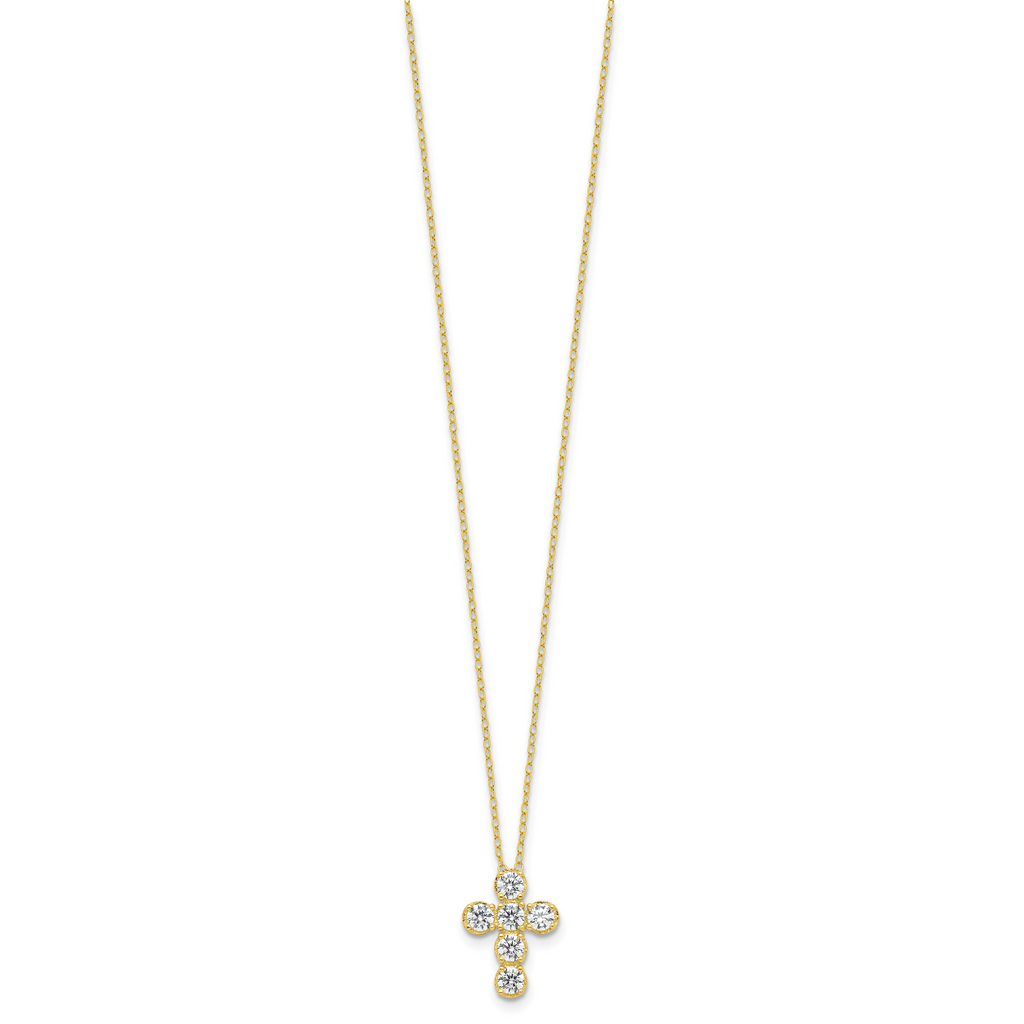 Sterling Silver Gold-tone CZ Cross 16in With 2in ext Necklace