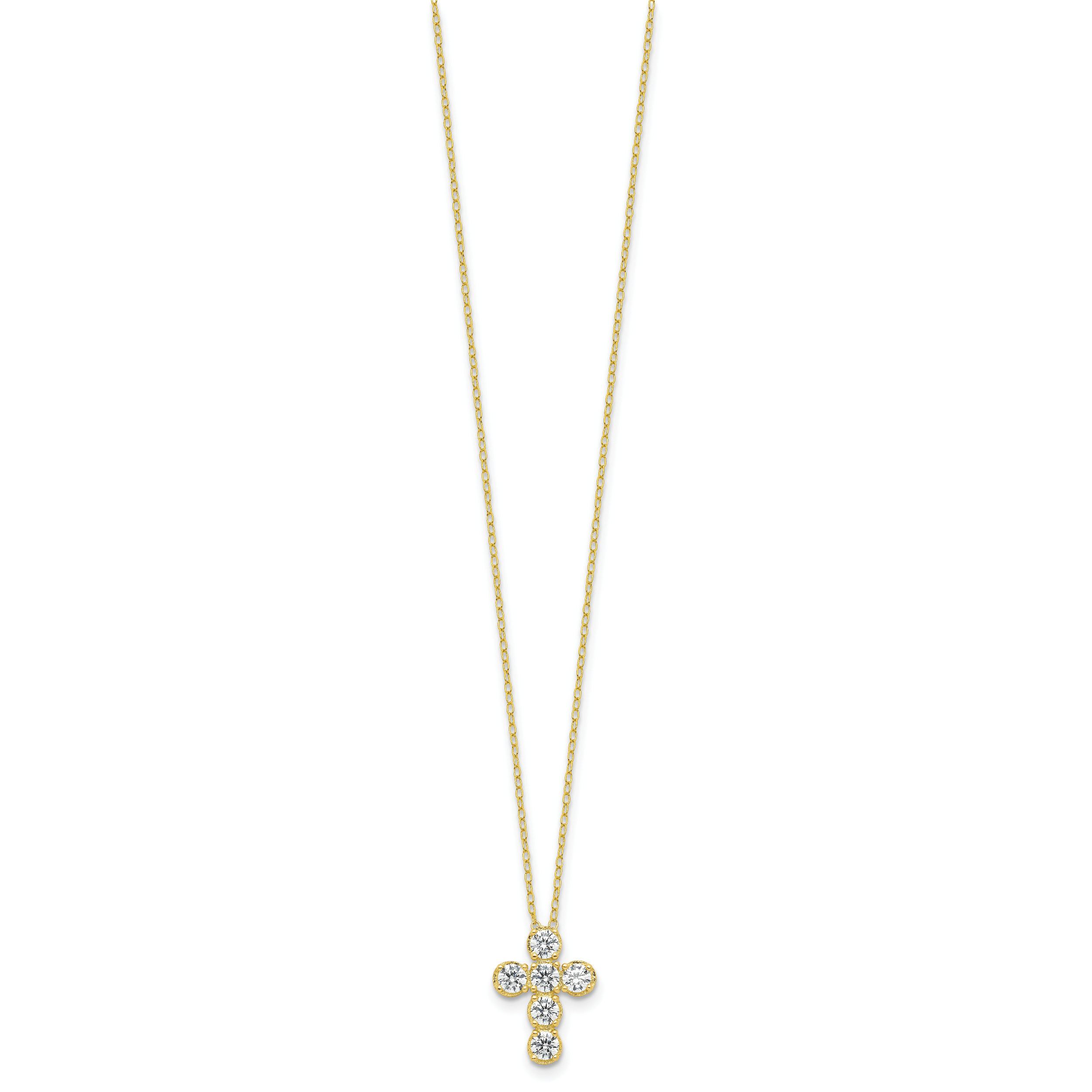 Sterling Silver Gold-tone CZ Cross 16in With 2in ext Necklace