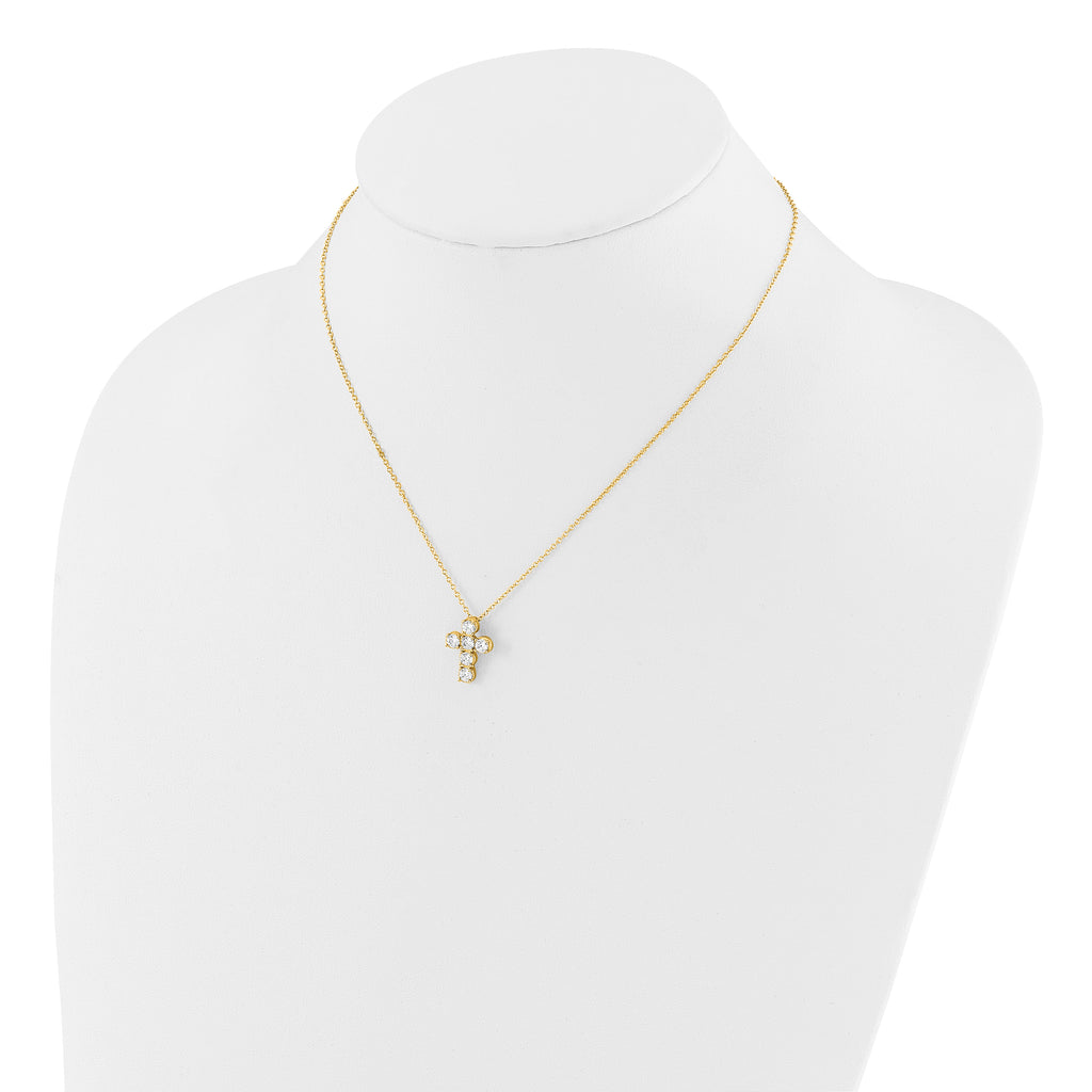Sterling Silver Gold-tone CZ Cross 16in With 2in ext Necklace