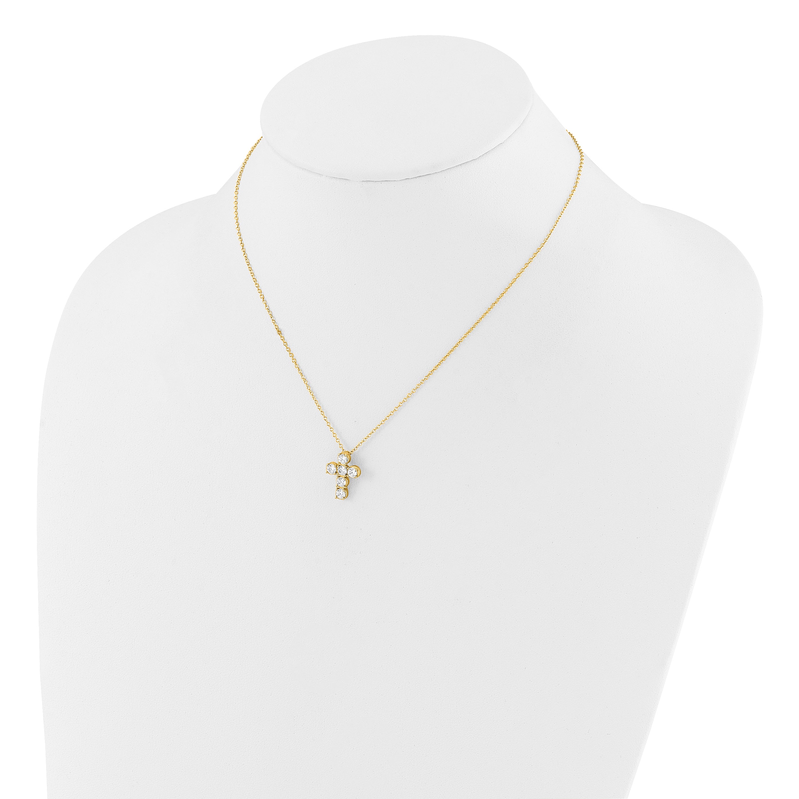 Sterling Silver Gold-tone CZ Cross 16in With 2in ext Necklace