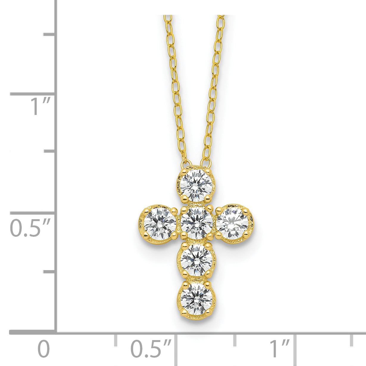 Sterling Silver Gold-tone CZ Cross 16in With 2in ext Necklace