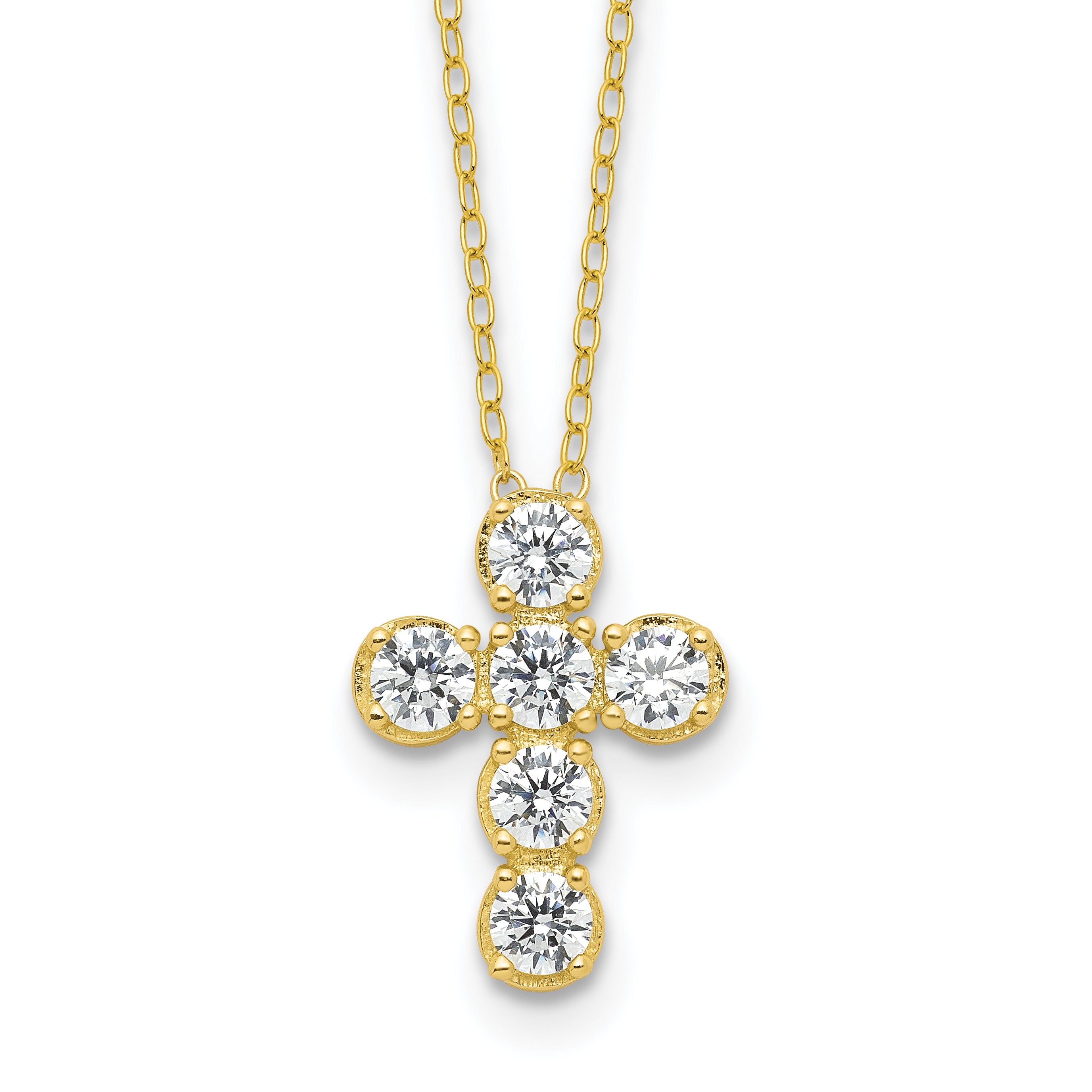 Sterling Silver Gold-tone CZ Cross 16in With 2in ext Necklace Main image