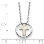 Sterling Silver RH-plated Created Opal Inlay Cross 16in With 2in ext Necklace