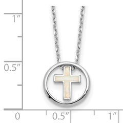 Sterling Silver RH-plated Created Opal Inlay Cross 16in With 2in ext Necklace