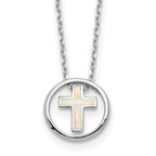 Sterling Silver RH-plated Created Opal Inlay Cross 16in With 2in ext Necklace