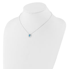 Sterling Silver RH-plated Blue Cr. Opal Inlay Cross 16in With 2in ext Necklace