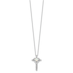Sterling Silver RH-plated Created Opal and CZ Cross With Heart 18in Necklace