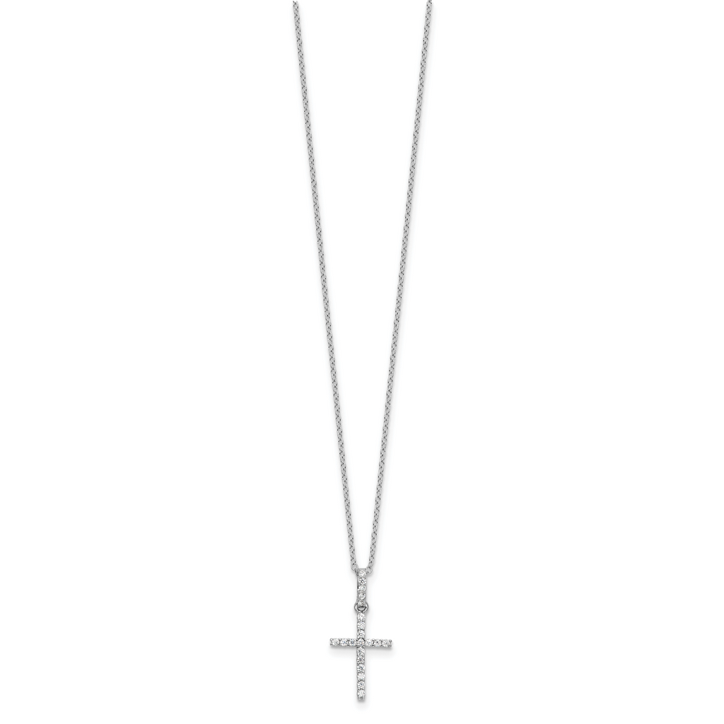 Sterling Silver Rhodium-plated CZ Cross Necklace