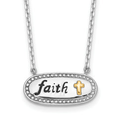 Sterling Silver w/14k accentRhodium-Rhodium-Plated Enamel FAITH w/2in. ext Necklace