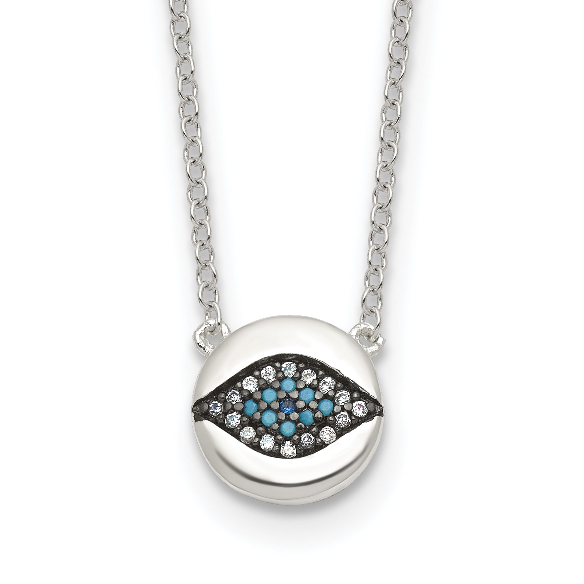 SS Multi Color CZ Evil Eye 16in With 2 Inch Extention Necklace