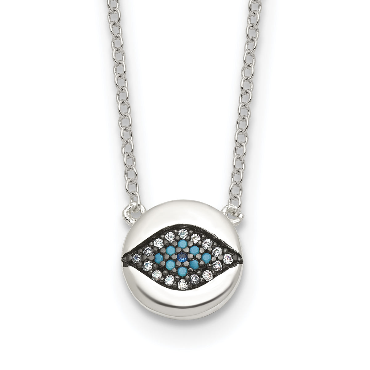 SS Multi Color CZ Evil Eye 16in With 2 Inch Extention Necklace