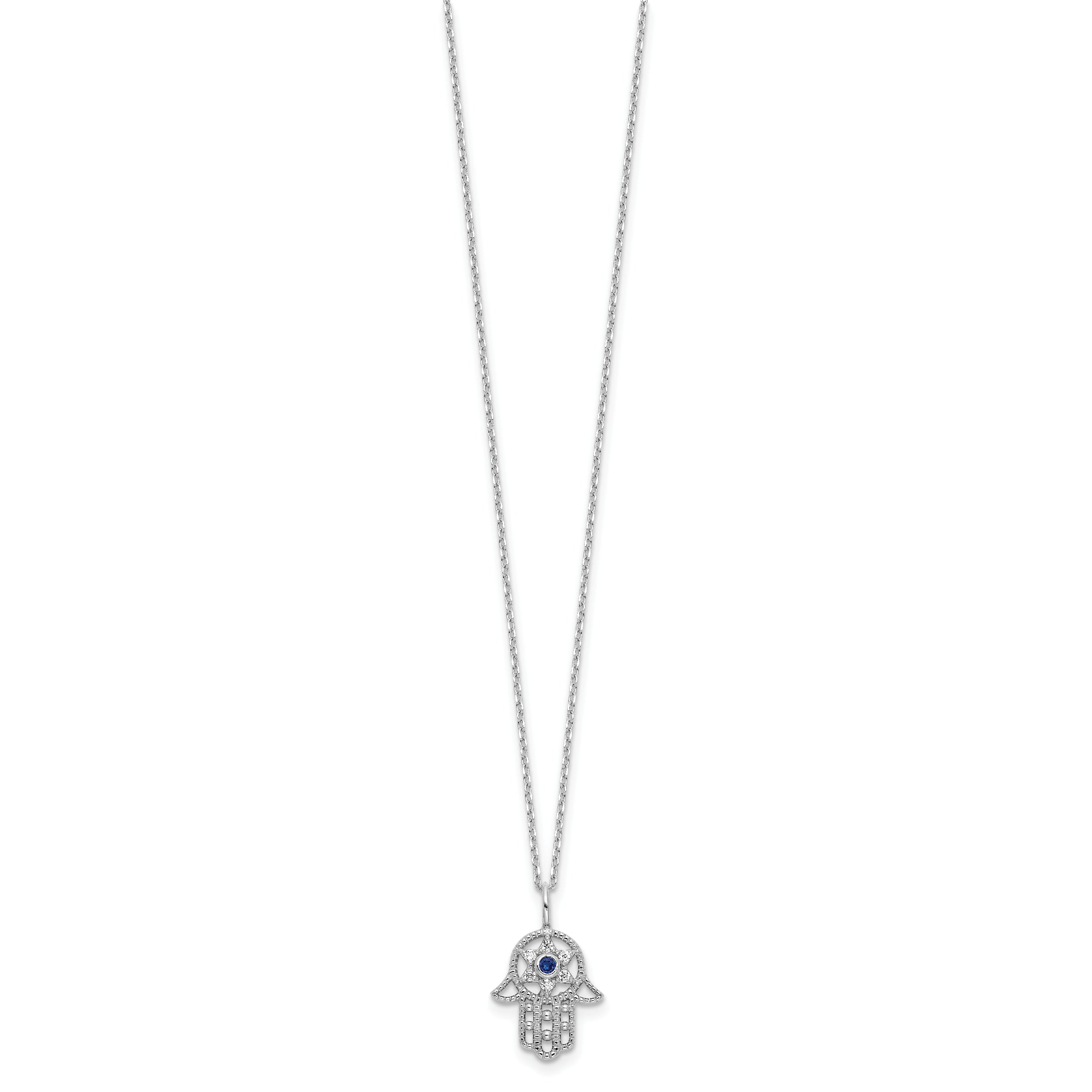 Sterling Silver RH-plate Cr.Blue Spinel and CZ Hamsa Bracelet/Necklace Set