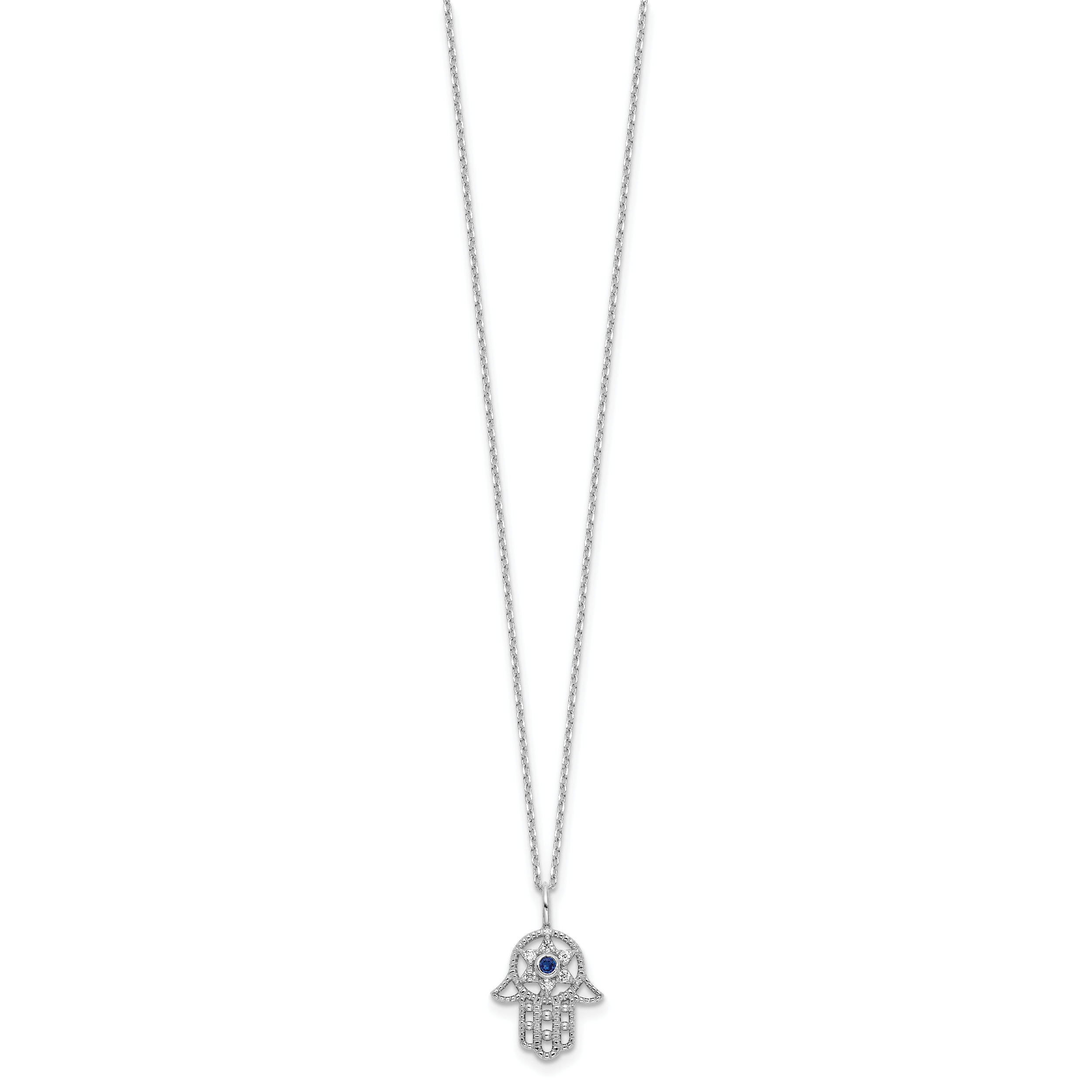 Sterling Silver RH-plate Cr.Blue Spinel and CZ Hamsa Bracelet/Necklace Set