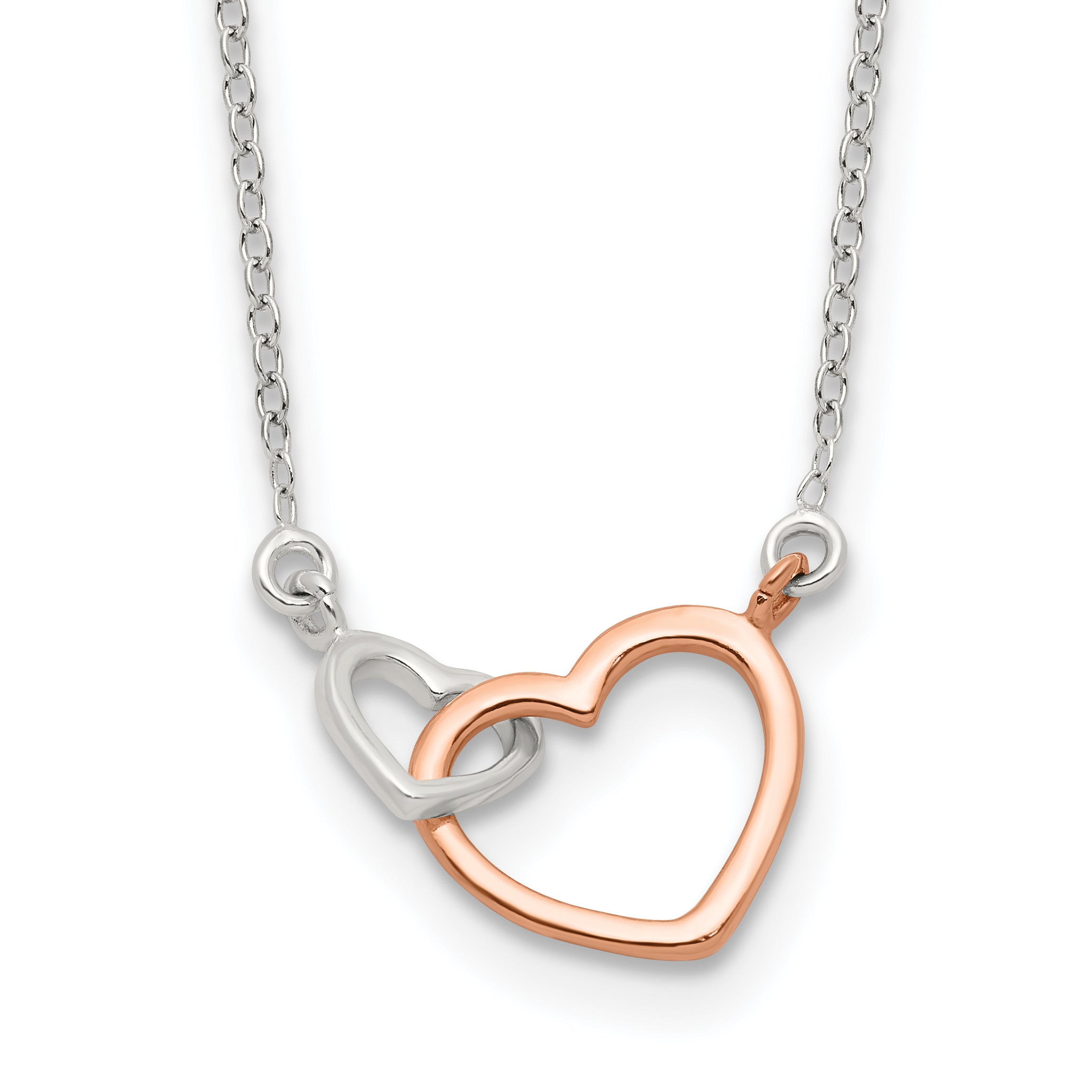 Sterling Silver and Rose-tone Polished Double Heart 18in Necklace Main image