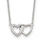 Sterling Silver E-Coating CZ Double Heart 16in With 2 Inch Extention Necklace