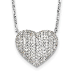 Sterling Silver Rhodium-Rhodium-Plated Pave CZ Heart Necklace