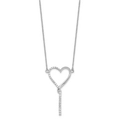 Sterling Silver Rh-plated Polished CZ Dangle Heart w/ 2.25in ext. Necklace