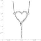Sterling Silver Rh-plated Polished CZ Dangle Heart w/ 2.25in ext. Necklace
