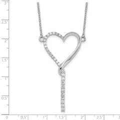 Sterling Silver Rh-plated Polished CZ Dangle Heart w/ 2.25in ext. Necklace