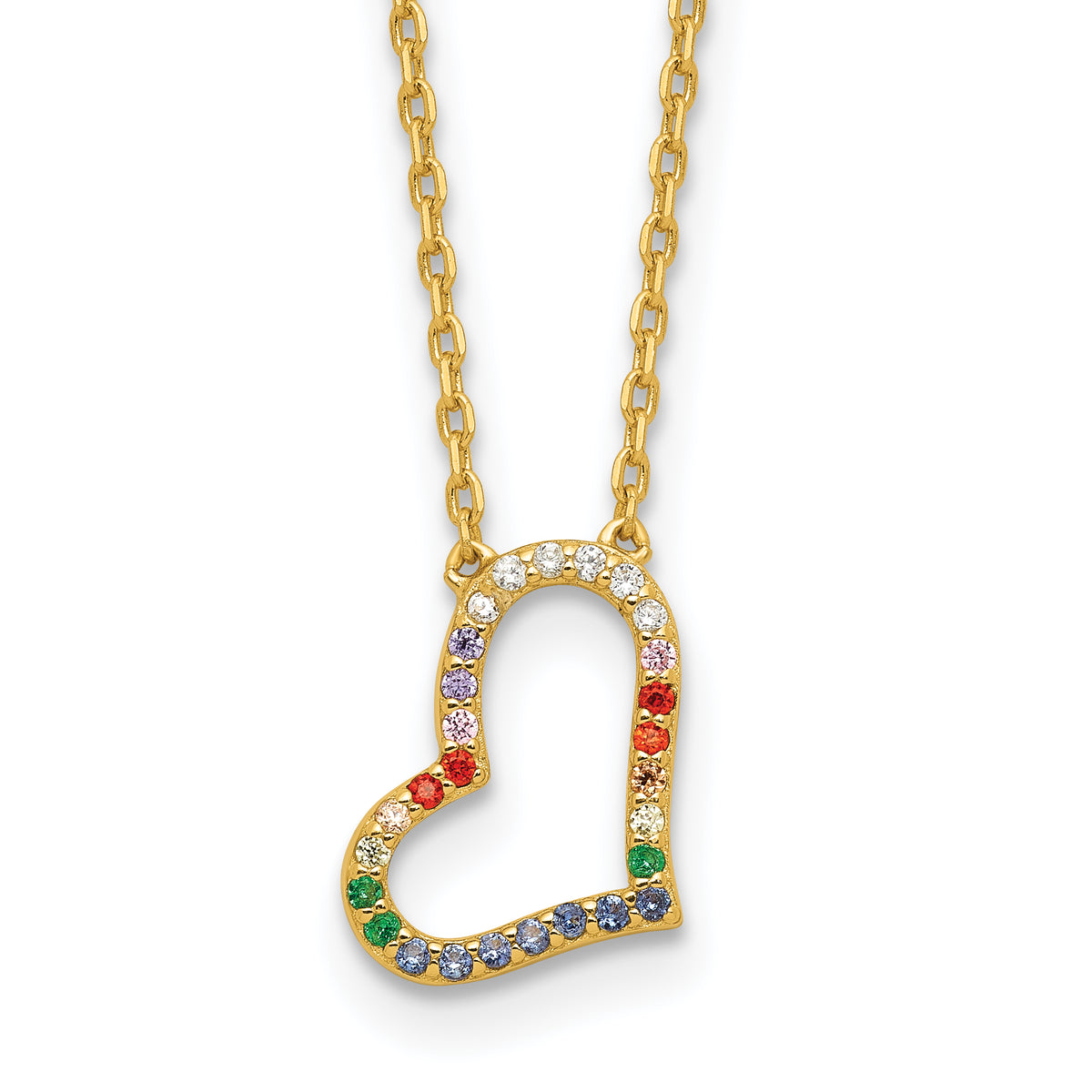 Sterling Silver Gold-tone CZ Glass Heart With 2 Inch Extention Necklace