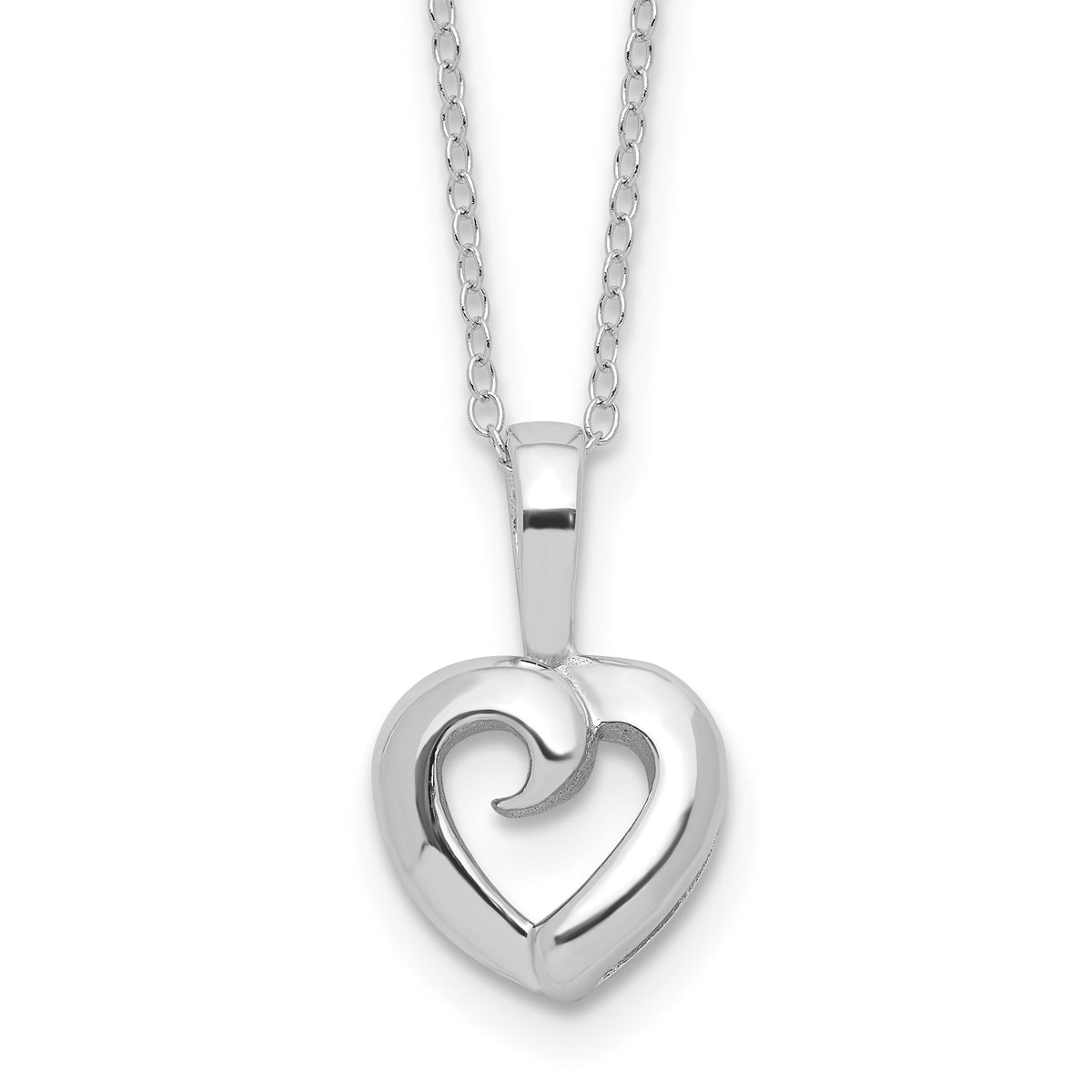 Sterling Silver Rhodium-Rhodium-Plated Heart 16in With 2 Inch Extention Necklace