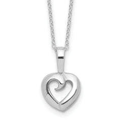 Sterling Silver Rhodium-Rhodium-Plated Heart 16in With 2 Inch Extention Necklace